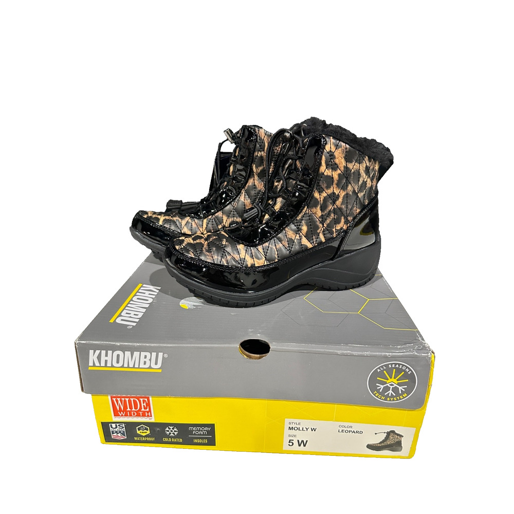 Khombu Womens Molly Snow Boots Leopard Animal Print Size 5 WIDE NEW in BOX